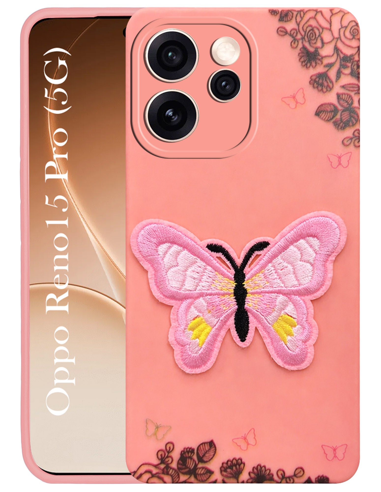 For Oppo Reno15 Pro 5G | Oppo Reno 15 Pro 5G Back Cover Case (Soft Butterfly Embroidery | Women Teen Girls | Camera Protection| Matte Silicone)