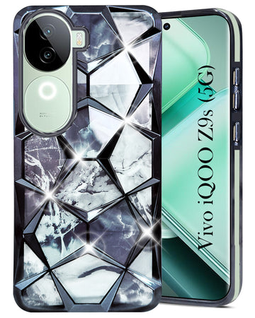 For Vivo iQOO Z9s  Back Cover Case ( Dual Design Glitter Sparkle and Detachable Diamond Print Case | Soft and Flexible)