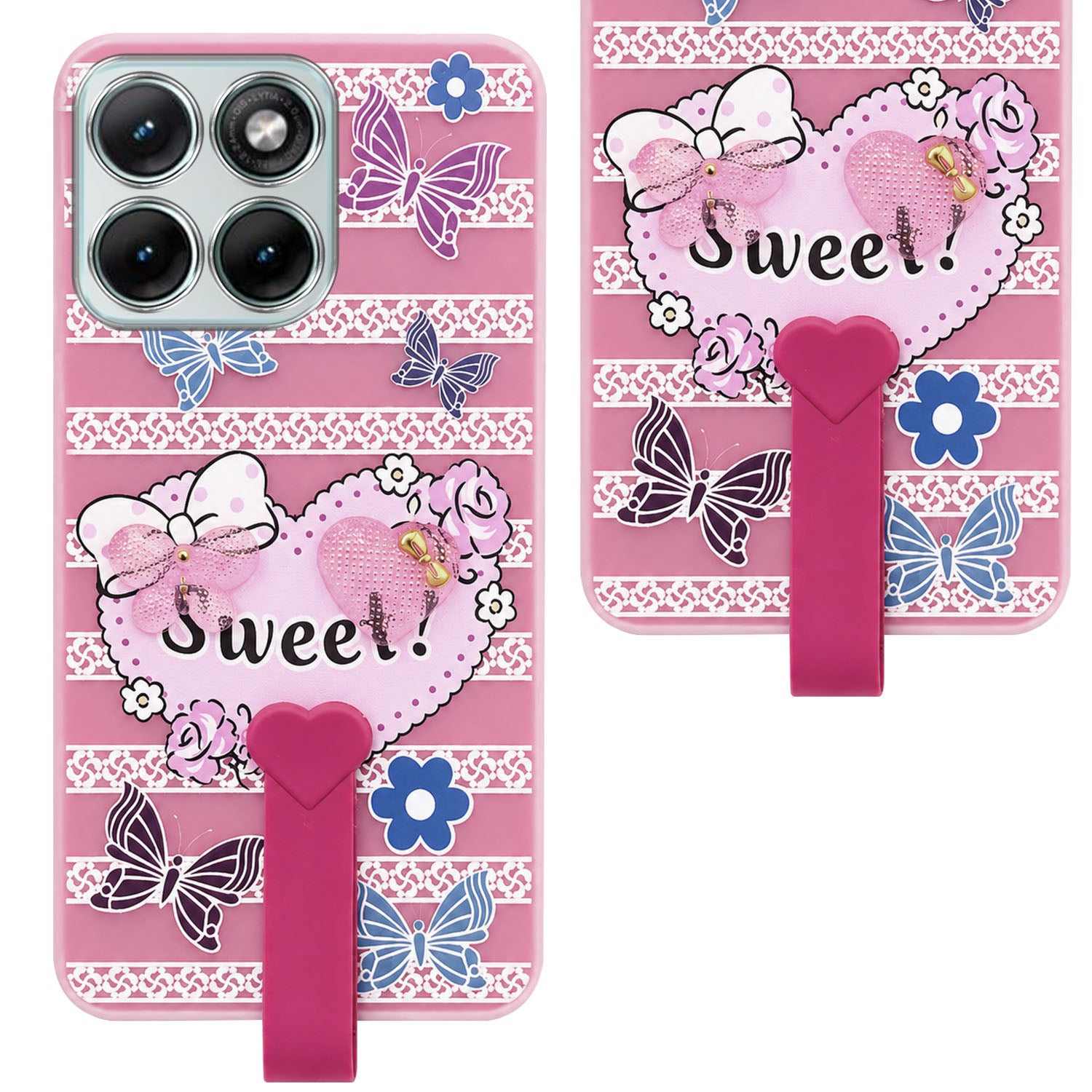 For Motorola Moto Edge 70 Fusion Back Cover Case (3D Cute Heart Strap Holder | Camera Protection | Designer Girls Print)