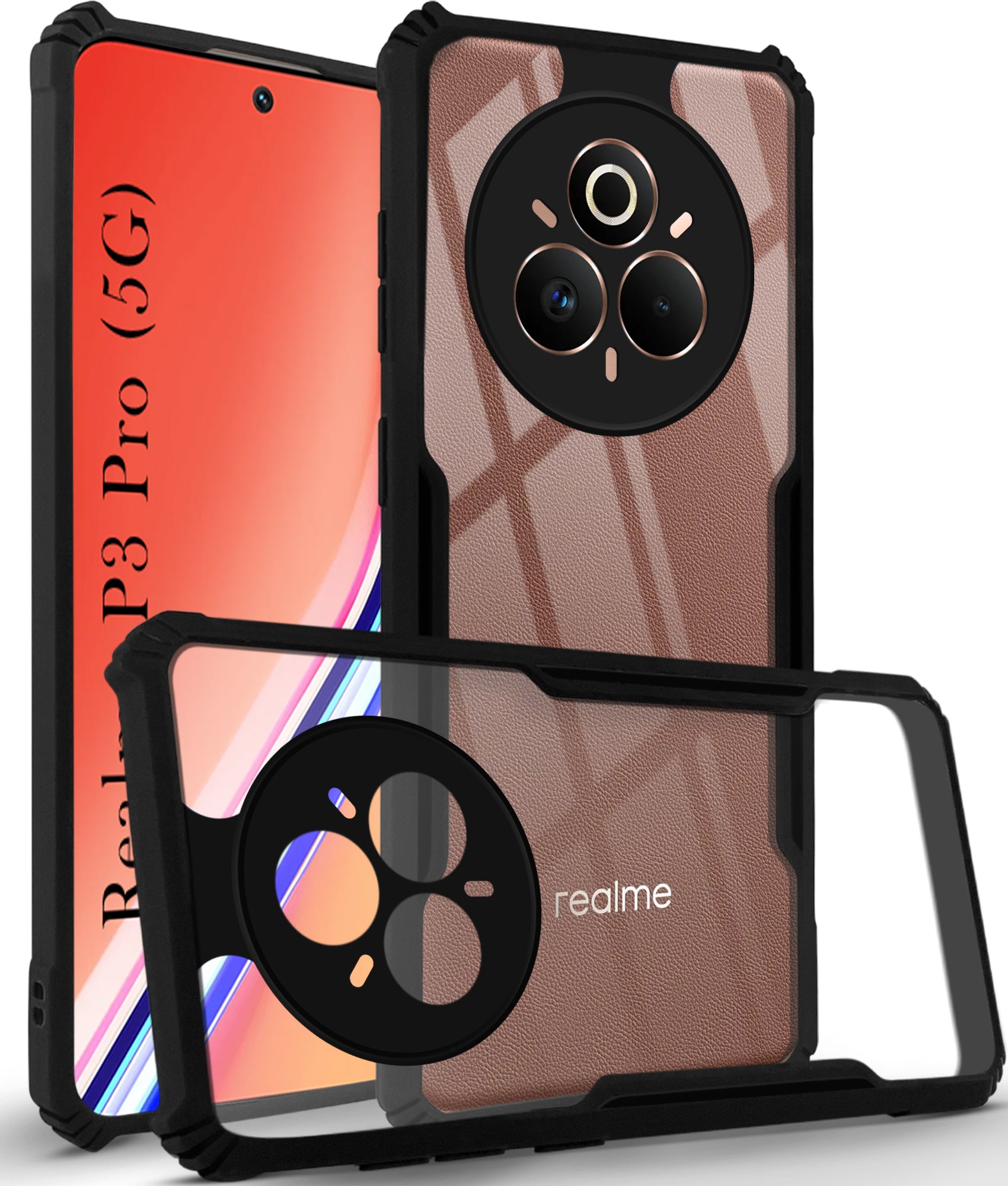 For Realme P3 Pro Back Cover Case (Shockproof with Polycarbonate Clear Panel | Professional Black)