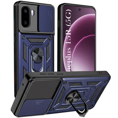 For OnePlus 15R Back Cover Case Hybrid Armor (Sliding Shutter Camera Protection | Polycarbonate |Ring Holder Kickstand)