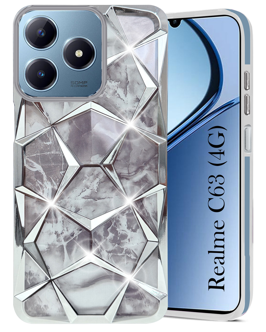 For Realme C63  Back Cover Case ( Dual Design Glitter Sparkle and Detachable Diamond Print Case | Soft and Flexible)