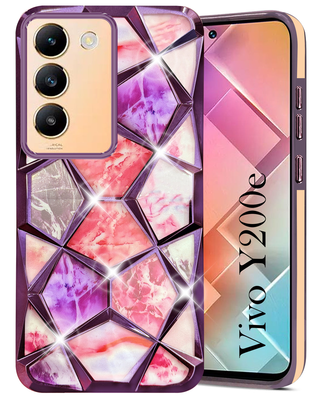 For Vivo Y200e Back Cover Case (Dual Design Glitter Sparkle and Detachable Diamond Print Case | Soft and Flexible)