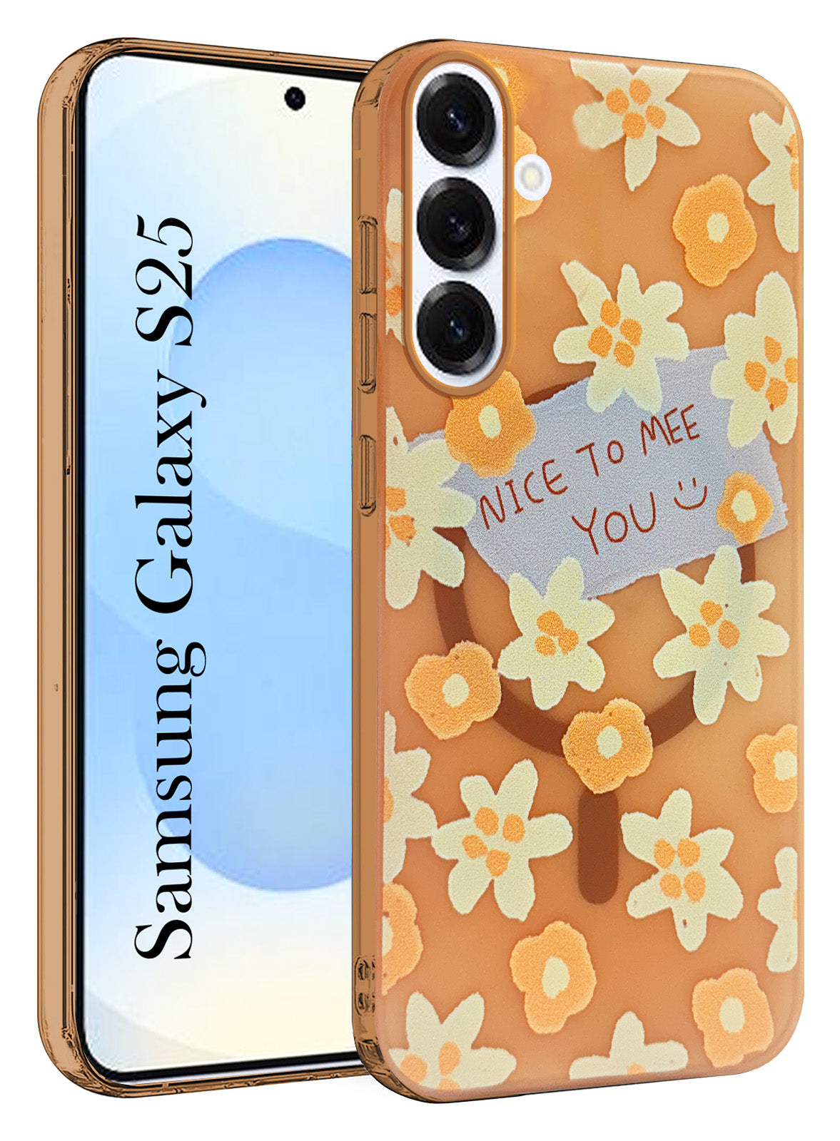 For Samsung Galaxy S25 Back Cover Case (Cute Floral Design | Flower Print for Girls | MagSafe Compatible Wireless Charging)