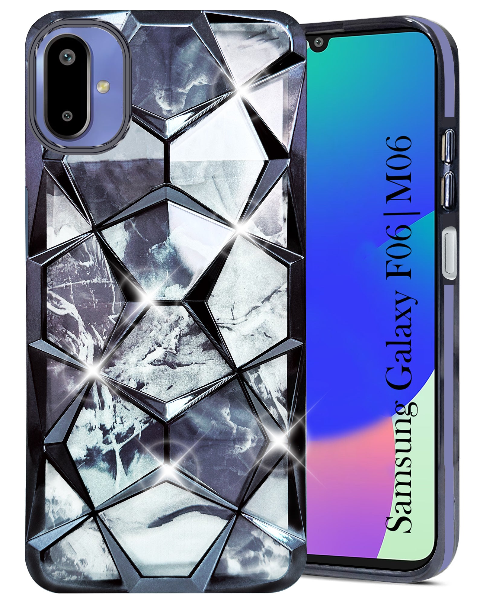 For Samsung Galaxy F06 | Samsung Galaxy M06 Back Cover Case (Dual Design Glitter Sparkle and Detachable Diamond Print Case | Soft and Flexible)