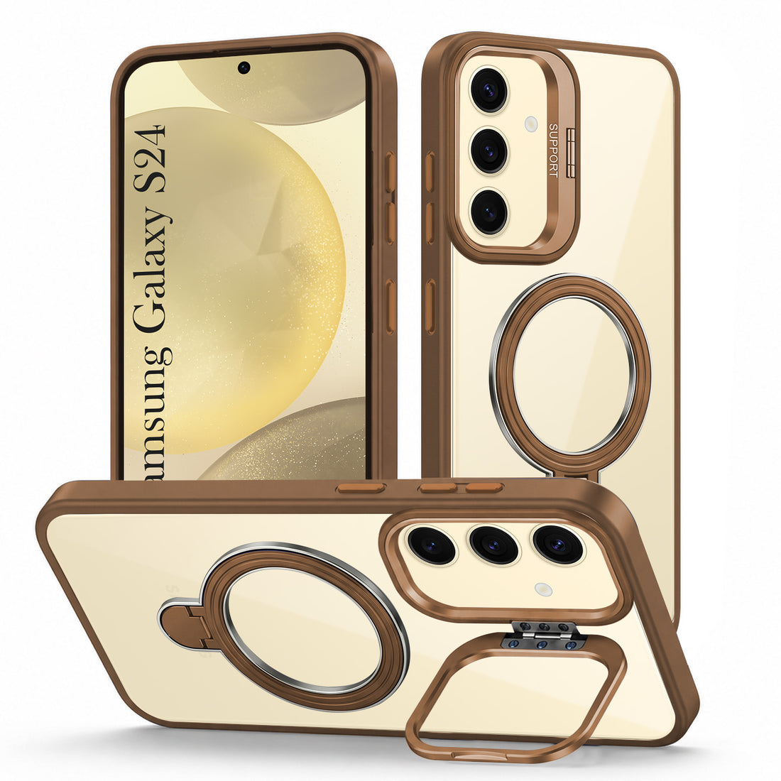 For Samsung Galaxy S24 Back Cover Case Crystal (Lifetime Anti Yellow | Magnetic Ring Stand | Camera Lens Protection | MagSafe Compatible)