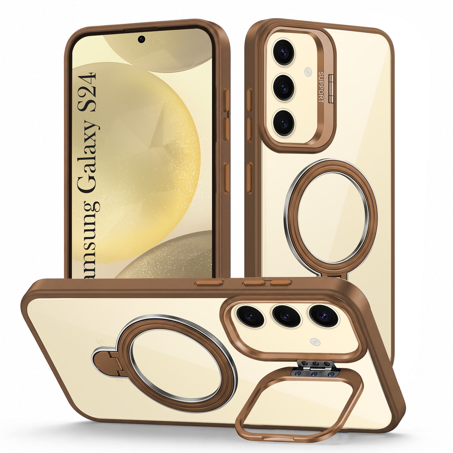 For Samsung Galaxy S24 Back Cover Case Crystal (Lifetime Anti Yellow | Magnetic Ring Stand | Camera Lens Protection | MagSafe Compatible)