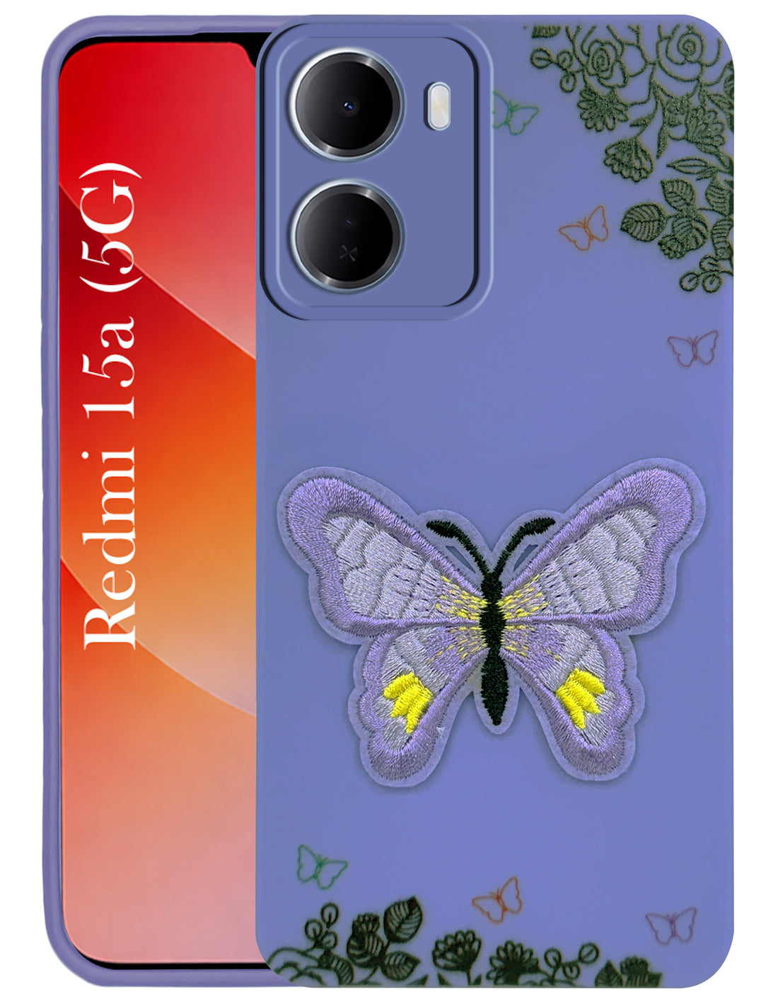 For Redmi 15A 5G Back Cover Case (Soft Butterfly Embroidery | Women Teen Girls | Camera Protection| Matte Silicone)