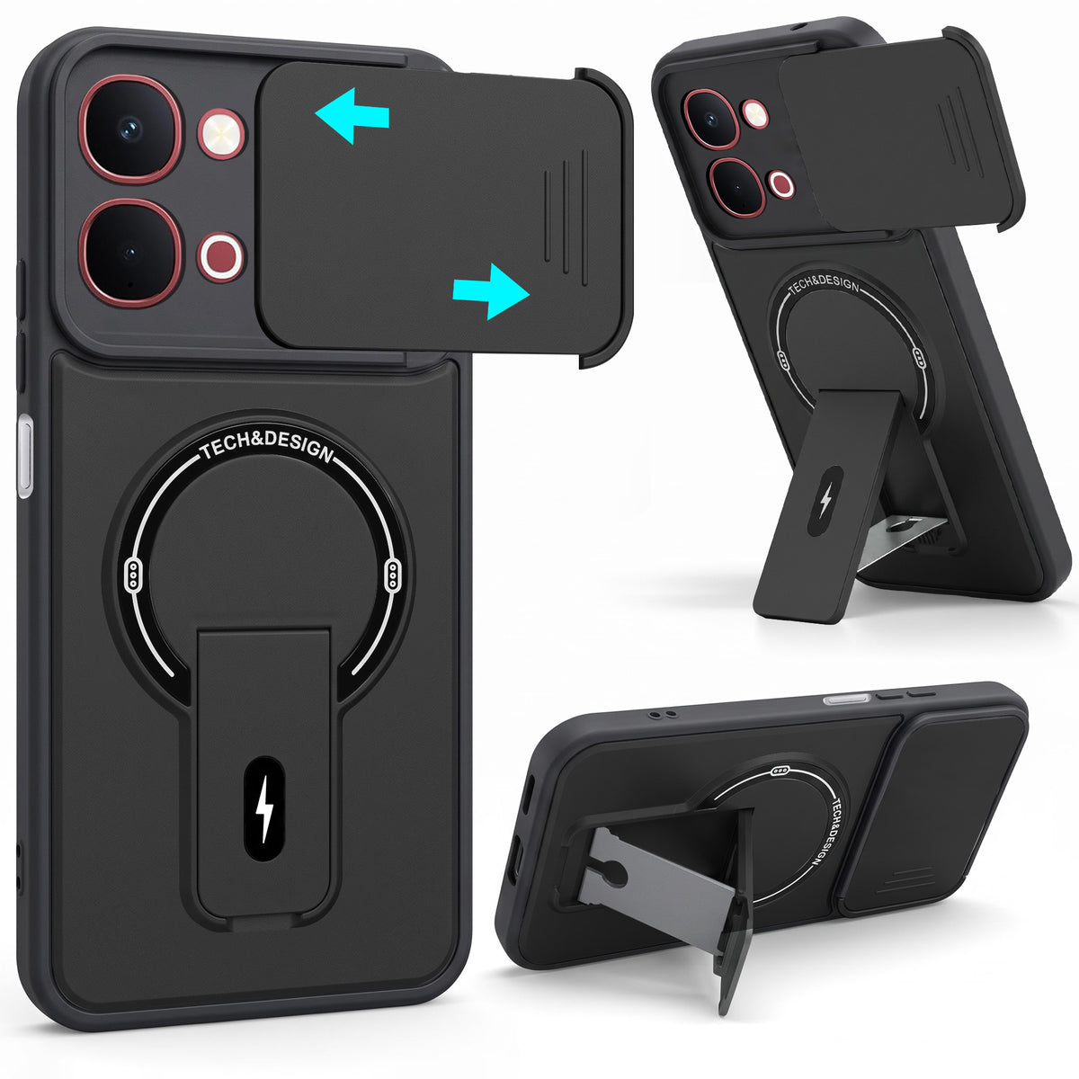 For Vivo Y51 Pro 5G | Vivo T5x Back Case Cover Metallic (Hybrid Armor Kickstand | Sliding Shutter Camera Protection | MagSafe Compatible)