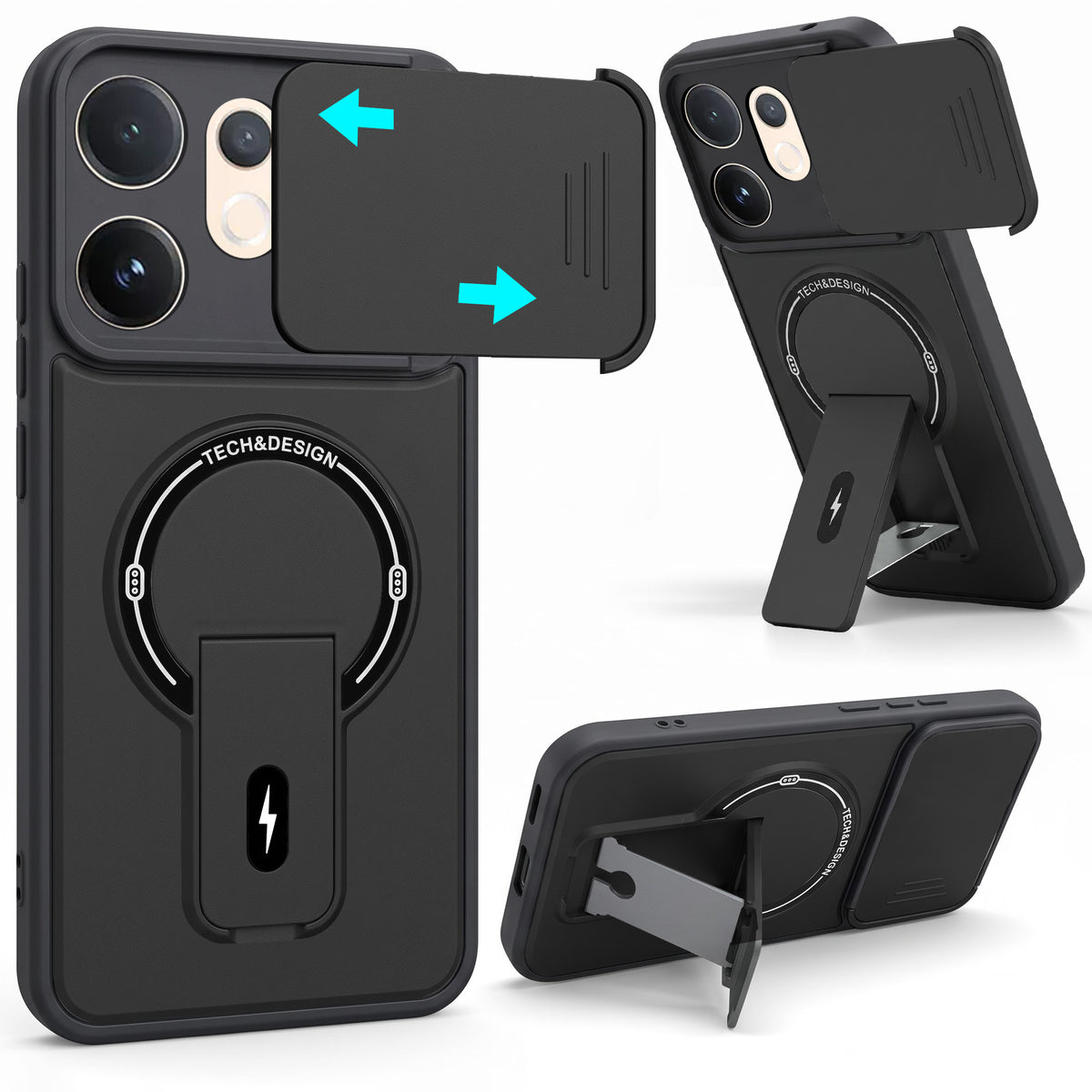For Vivo V60 | Vivo T4 Pro Back Case Cover Metallic (Hybrid Armor Kickstand | Sliding Shutter Camera Protection | MagSafe Compatible)