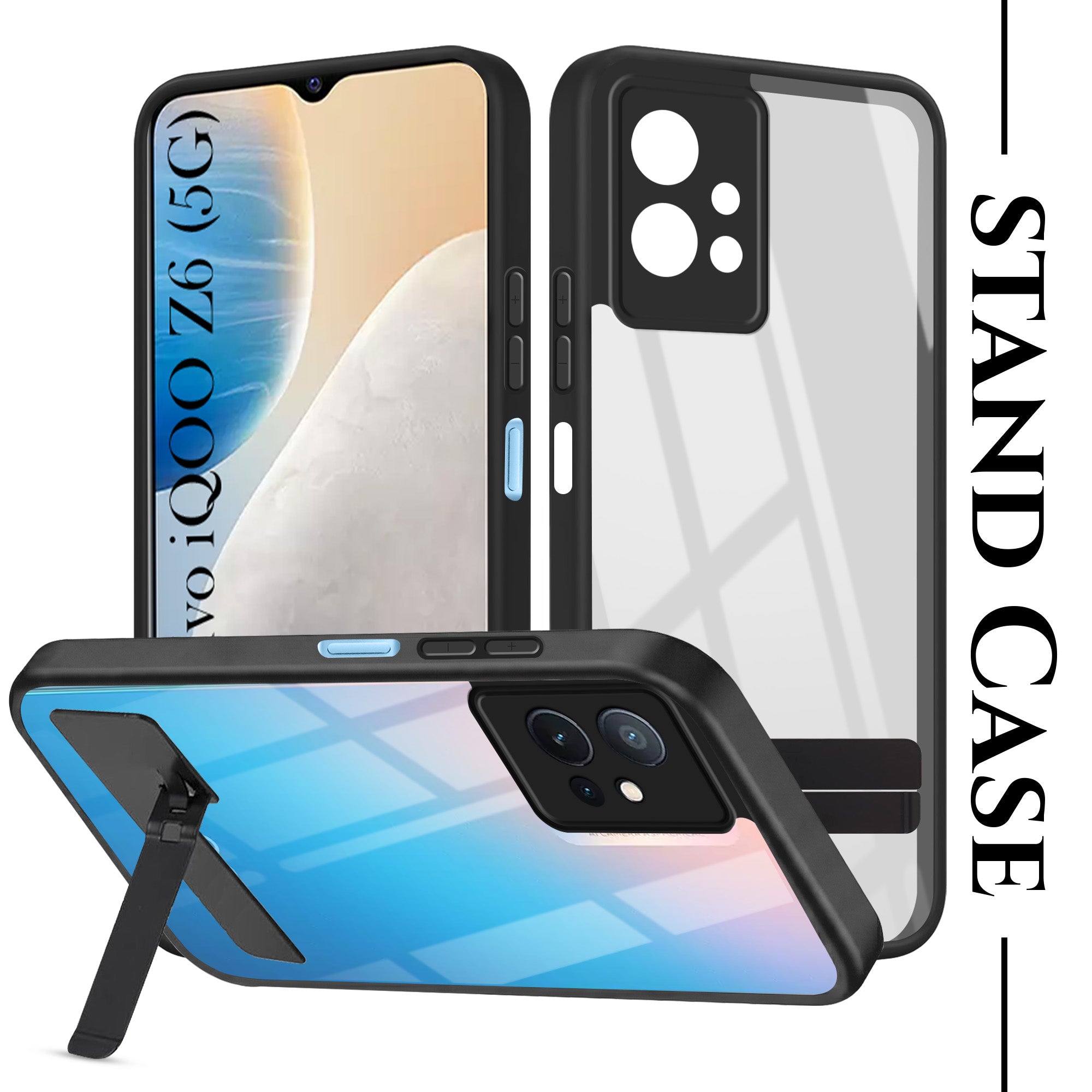 For Vivo iQOO Z6 5G Back Cover Case (Built-in Stand | Lifetime Anti Yellow | Kickstand Shockproof | Camera Protection | MagSafe Compatible)