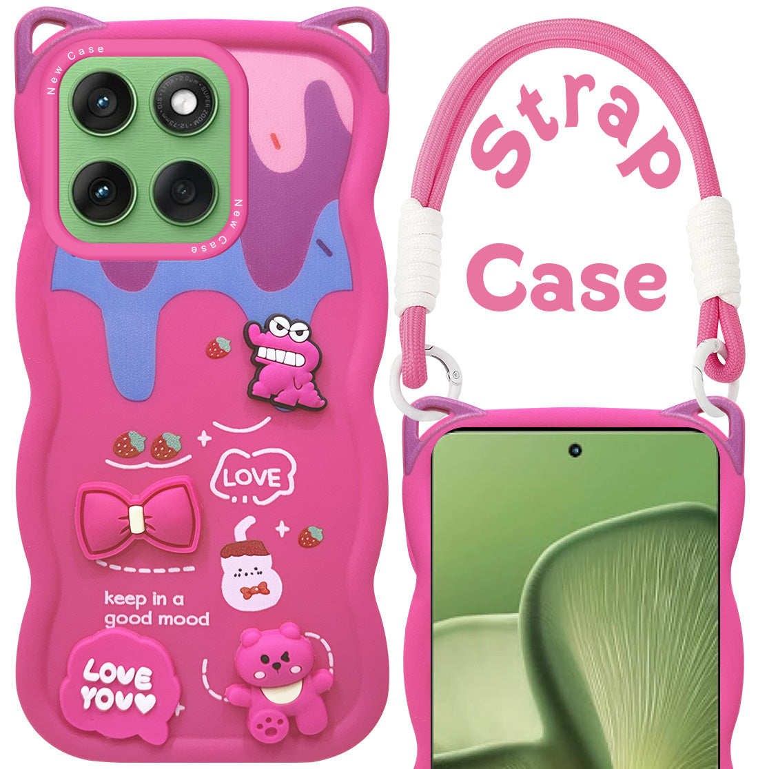 For Motorola Moto Edge 60 Back Case Cover Strap (3D embossed Figures | Strap Holder | 360* Soft Cushion with Camera Bump)