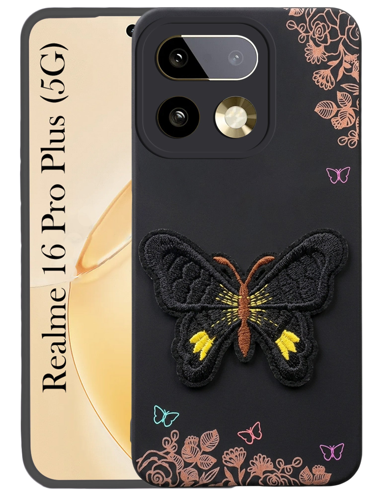 For Realme 16 Pro Plus 5G Back Cover Case (Soft Butterfly Embroidery | Women Teen Girls | Camera Protection| Matte Silicone)