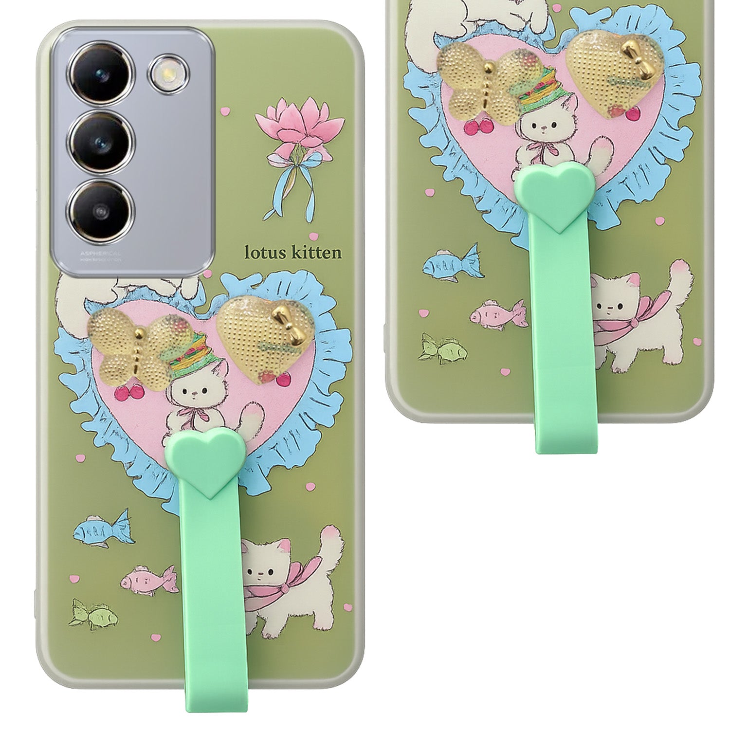 For Vivo T3 5G Back Cover Case (3D Cute Heart Strap Holder | Camera Protection | Designer Girls Print)