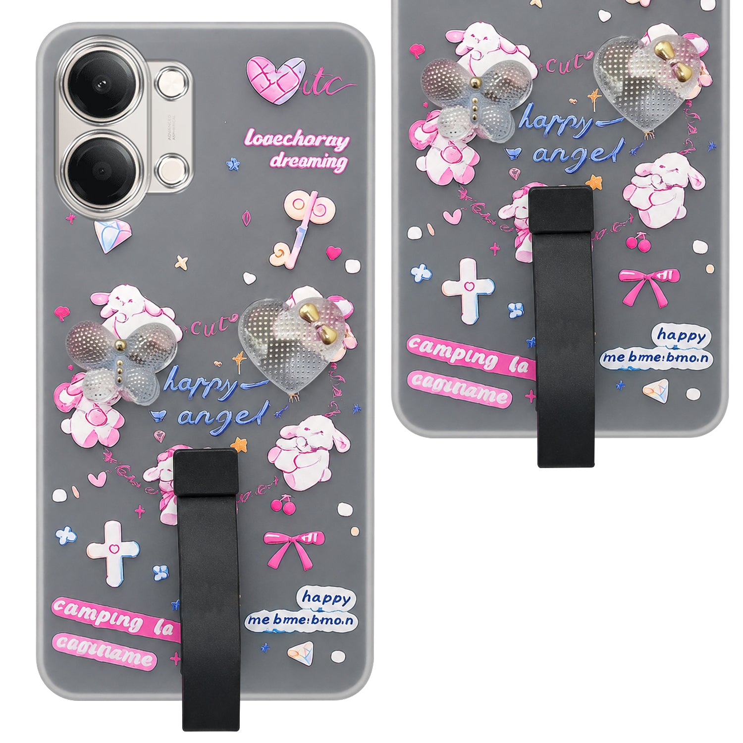 For Vivo Y11 | Vivo Y21 5G Back Cover Case (3D Cute Heart Strap Holder | Camera Protection | Designer Girls Print)