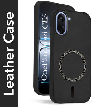 For Oneplus Nord CE 5 Back Cover Case Leather Finish (MagSafe Compatible Wireless Charging | Soft Touch | Camera Bump Protection)
