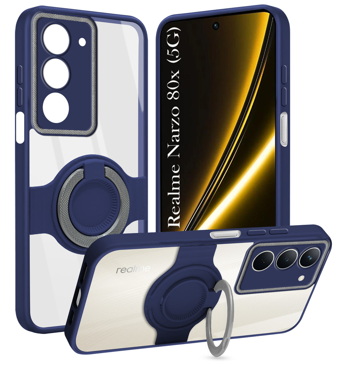 For Realme Narzo 80x Back Cover Case with stand (Built-in Ring Holder Kickstand | Lifetime Anti Yellow | Camera Protection)