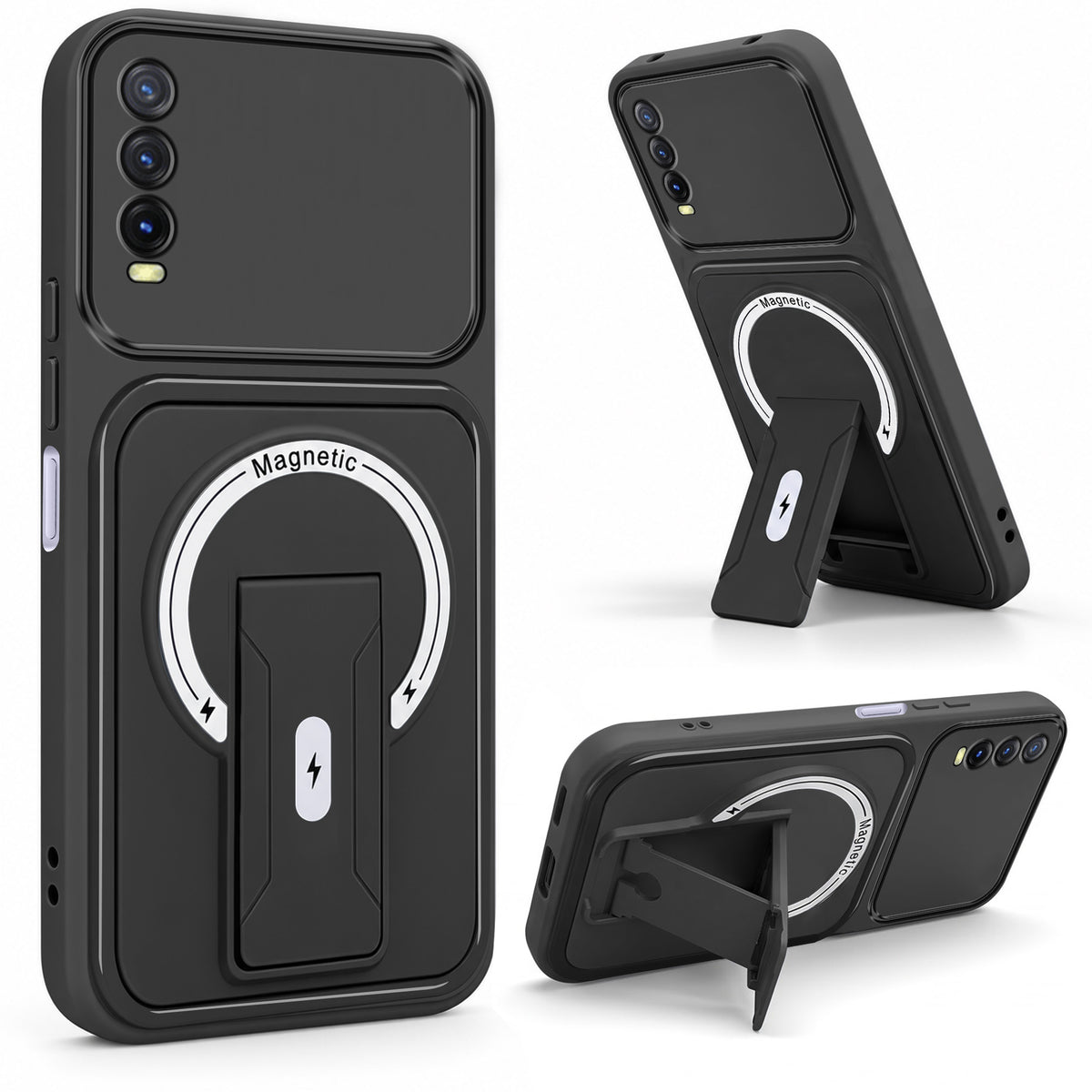 For Vivo Y20 | Y20i Back Case Cover Metallic (Hybrid Armor Kickstand | MagSafe Compatible | Camera Protection Shockproof)