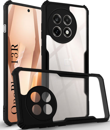 For OnePlus 13R 5G Back Cover Case ( Shockproof with Polycarbonate Clear Panel | Professional Black)