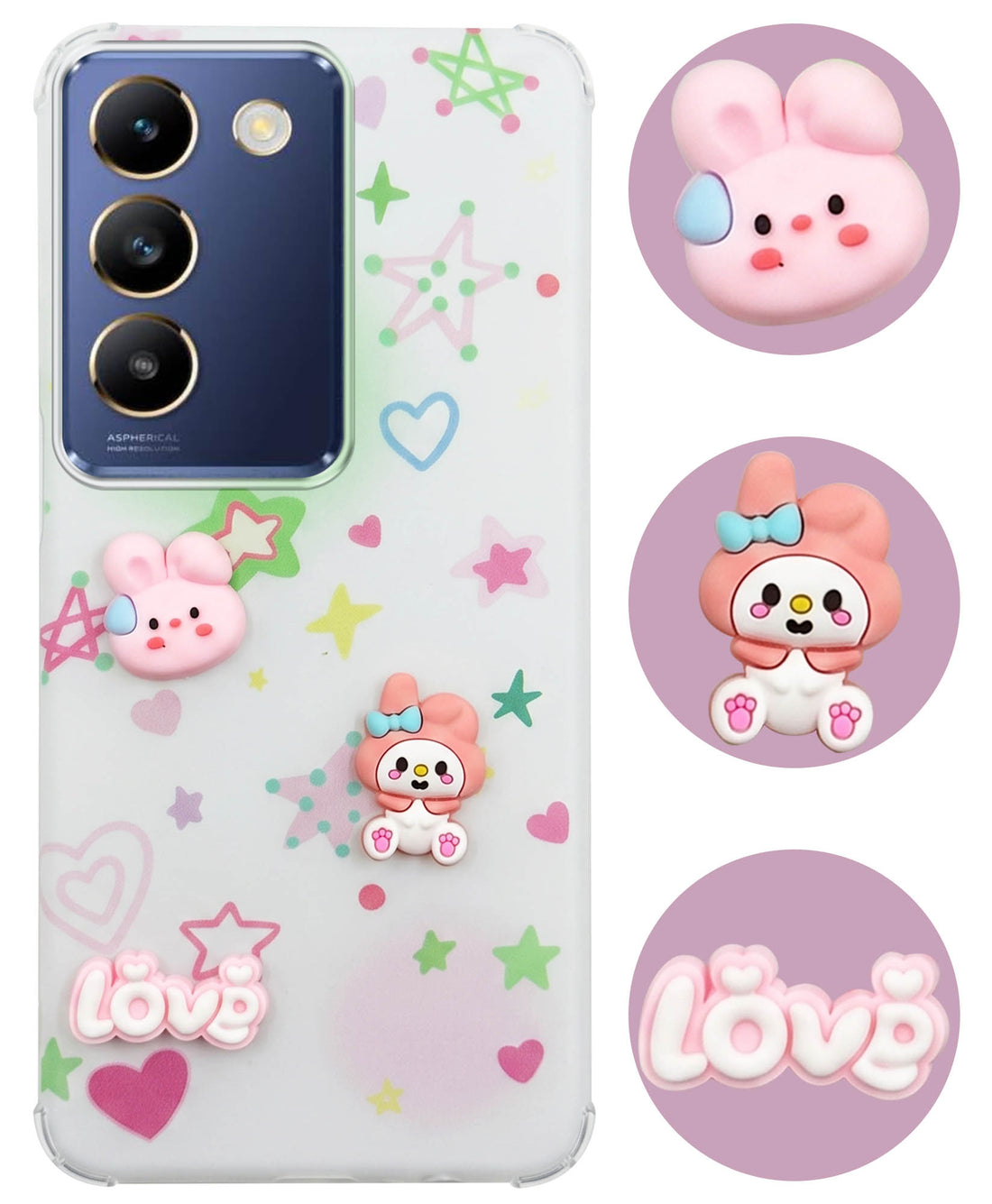 For Vivo T3 5G Back Cover Case (3D Cute Cartoons | Hard Back Side Soft | Matte Premium Finish | HD Printing)