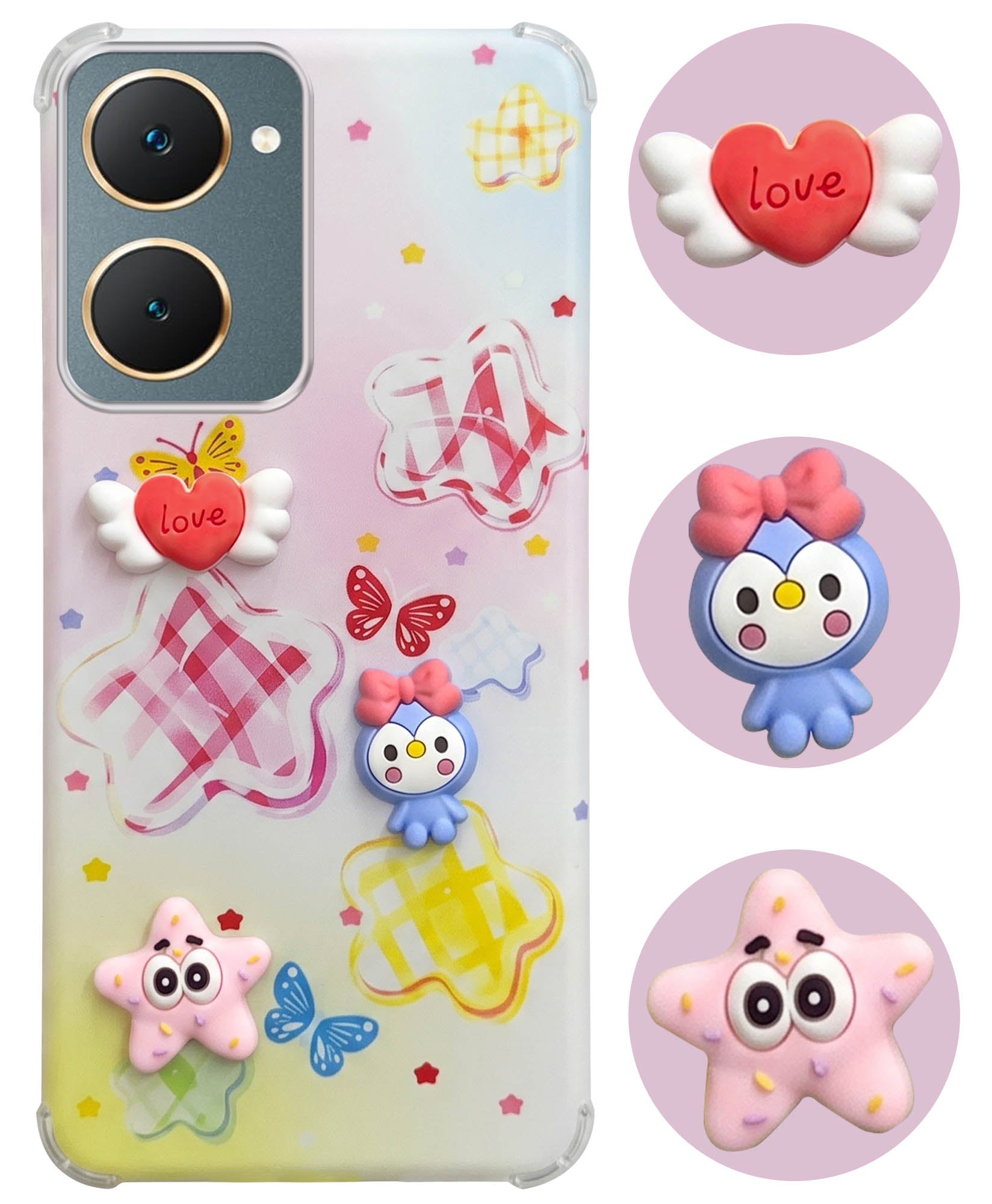 For Vivo Y18 | Y18e | Y03 | Y18i | Y18t Back Cover Case (3D Cute Cartoons | Hard Back Side Soft | Matte Premium Finish | HD Printing)