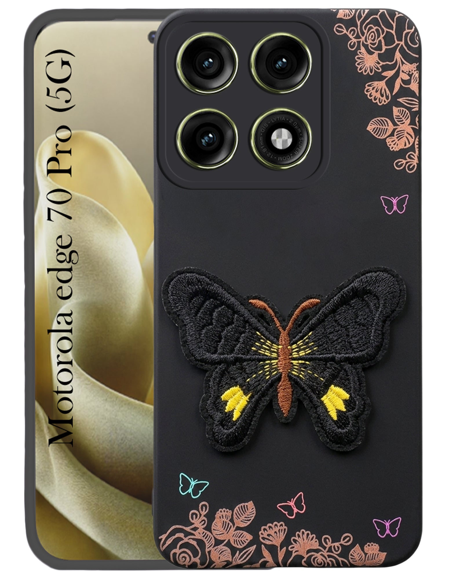 For Motorola Moto Edge 70 Pro Back Cover Case (Soft Butterfly Embroidery | Women Teen Girls | Camera Protection| Matte Silicone)