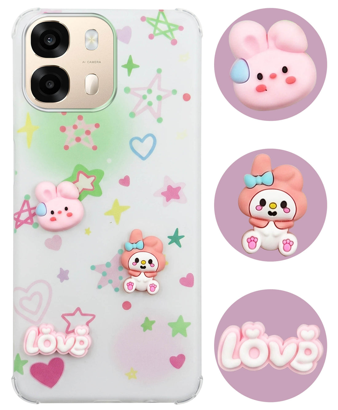 For Oppo A6 Pro Back Cover Case (3D Cute Cartoons | Hard Back Side Soft | Matte Premium Finish | HD Printing)