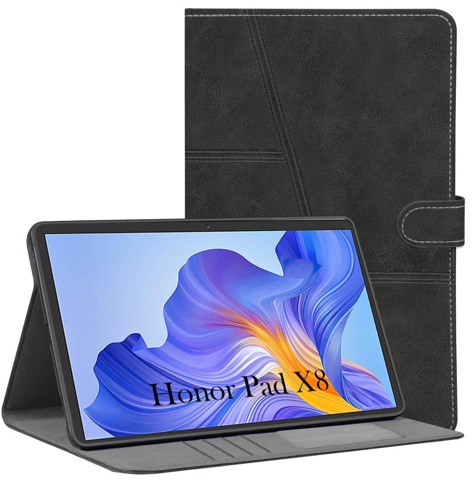 For Honor Pad X8 Flip Cover Folio Case (PU Leather | Multi-Angle Smart Stand | Card Storage Slots | Silicone Back Pouch)