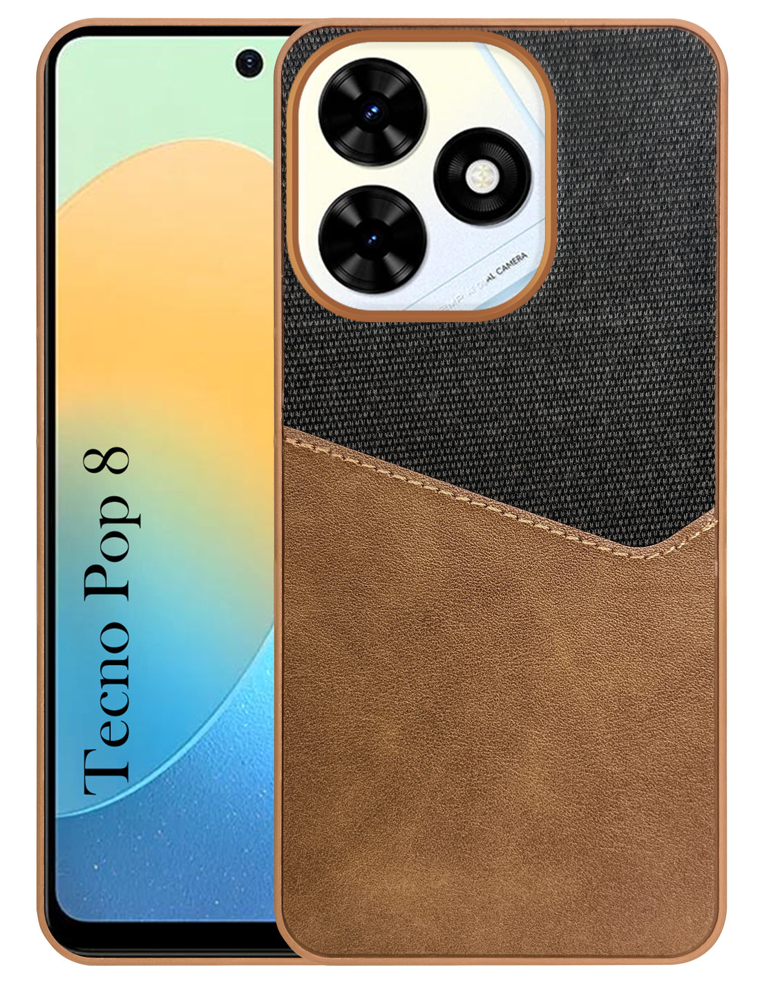 For Tecno Pop 8 Back Cover Case (Dual PU Leather Stitch | Professional Minimalist | Soft and Flexible)