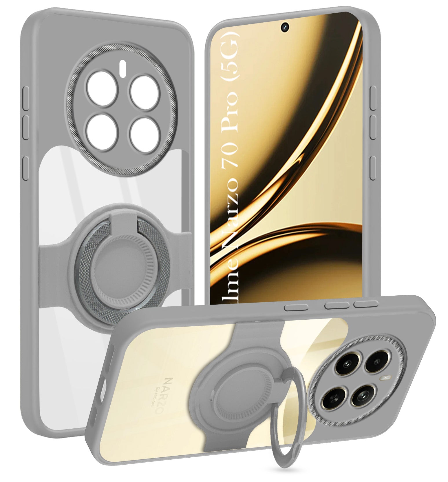 For Realme Narzo 70 Pro Back Cover Case with stand (Built-in Ring Holder Kickstand | Lifetime Anti Yellow | Camera Protection)