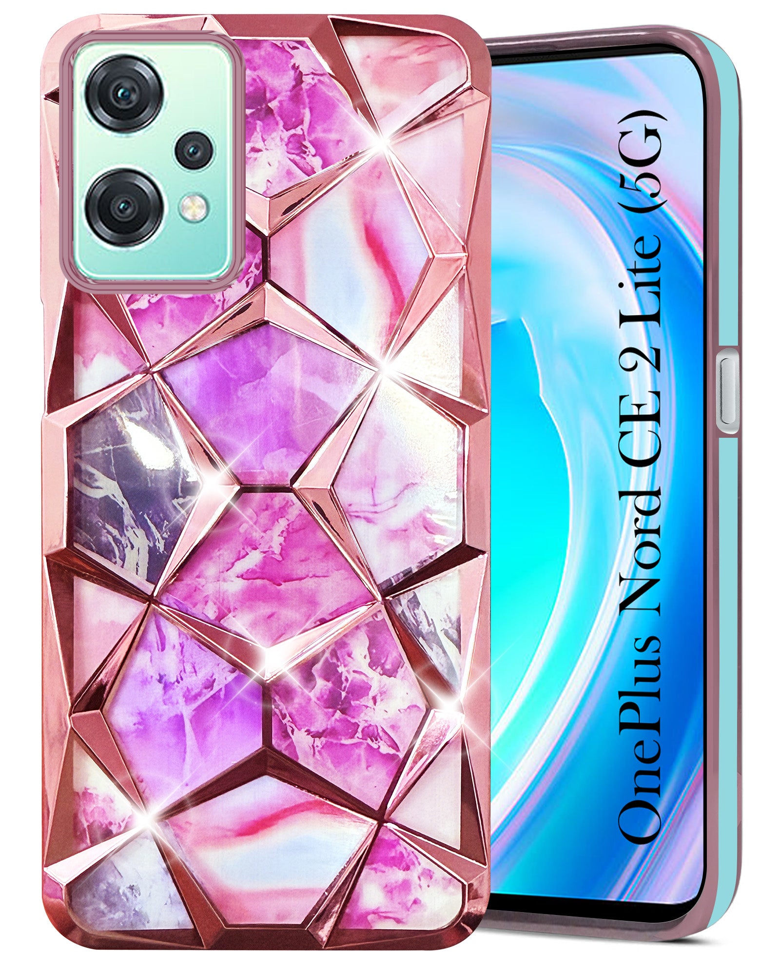 For OnePlus Nord CE 2 Lite Back Cover Case ( Dual Design Glitter Sparkle and Detachable Diamond Print Case | Soft and Flexible)