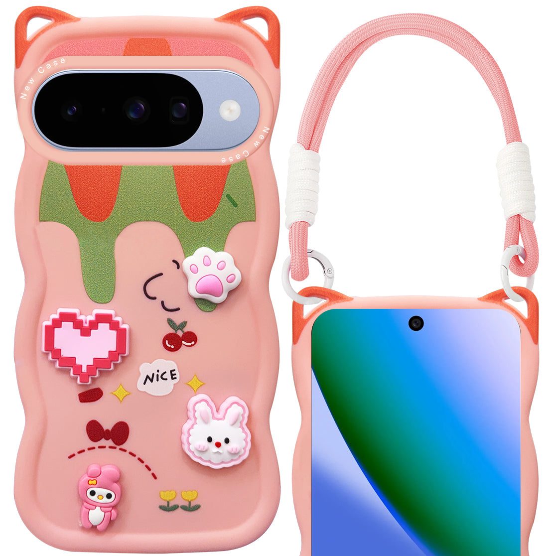 For Google Pixel 10 Back Case Cover Strap (3D Embossed Figures | Strap Holder | 360* Soft Cushion with Camera Bump)