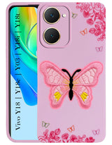 For Vivo Y18 | Vivo Y18e | Vivo Y03 | Vivo Y18i | Vivo Y18T Back Cover Case (Soft Butterfly Embroidery | Women Teen Girls | Camera Protection| Matte Silicone)