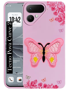 For Tecno Pova Curve 2 Back Cover Case (Soft Butterfly Embroidery | Women Teen Girls | Camera Protection| Matte Silicone)