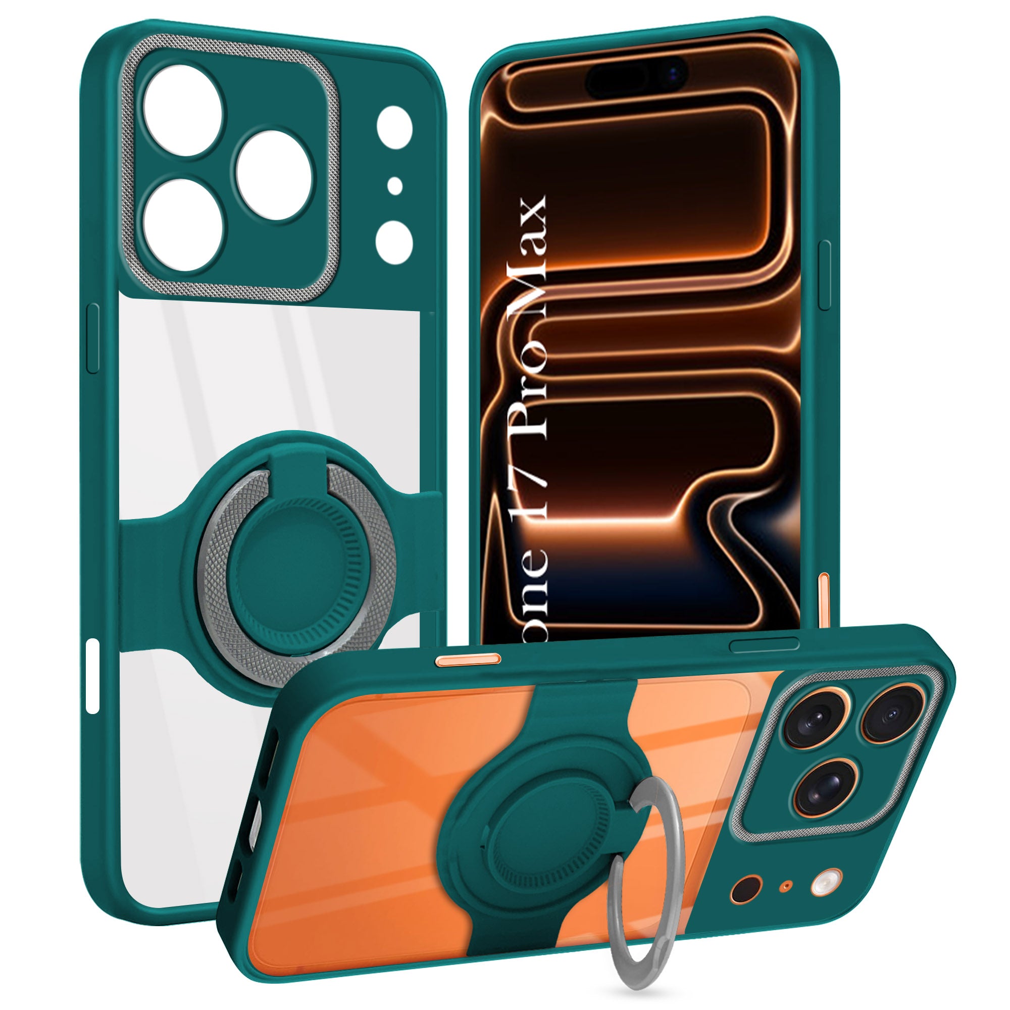 For Apple iPhone 17 Pro Max Back Cover Case with stand (Built-in Ring Holder Kickstand | Lifetime Anti Yellow | Camera Protection)
