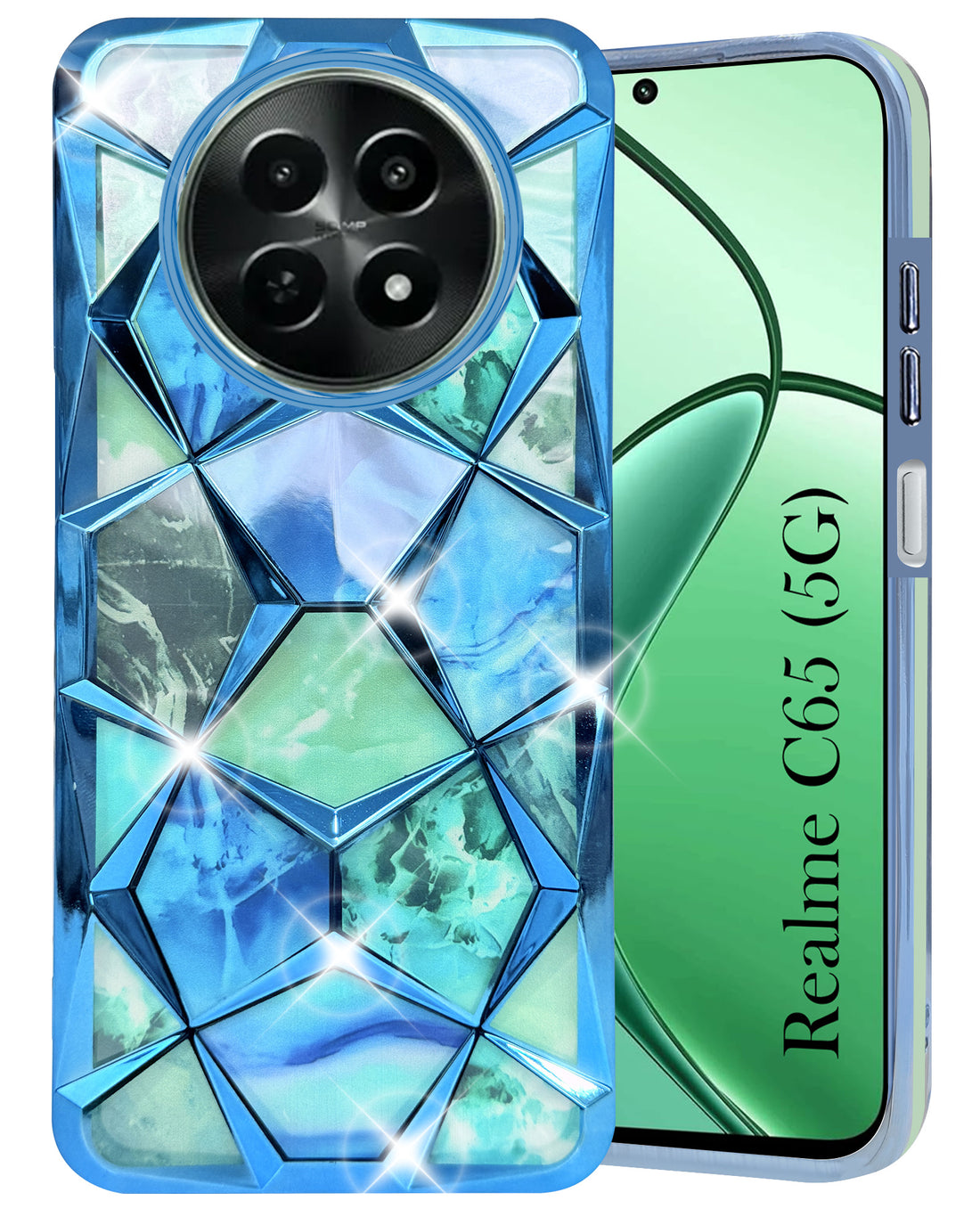 For Realme C65 5G Back Cover Case ( Dual Design Glitter Sparkle and Detachable Diamond Print Case | Soft and Flexible)