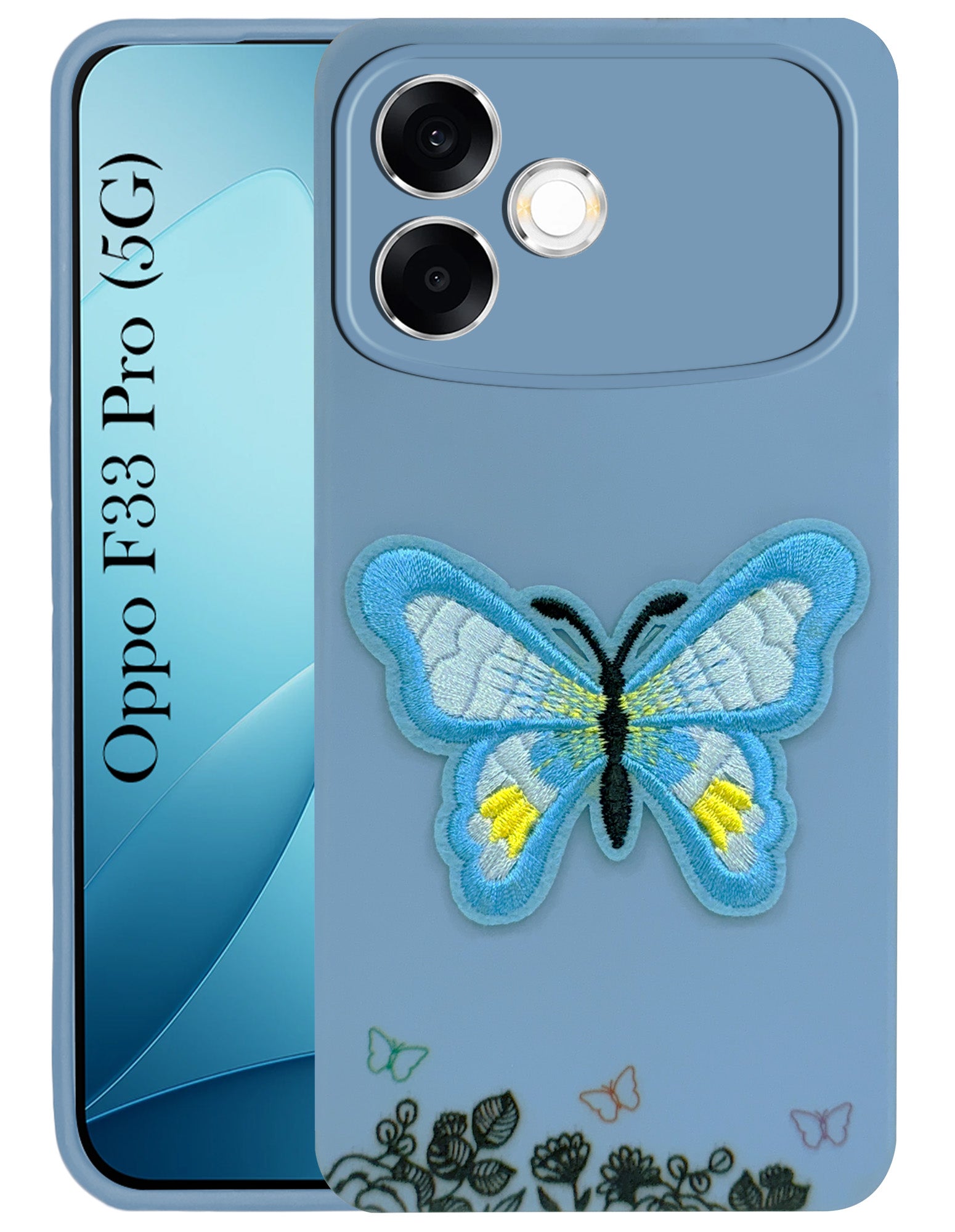 For Oppo F33 Pro 5G Back Cover Case (Soft Butterfly Embroidery | Women Teen Girls | Camera Protection| Matte Silicone)