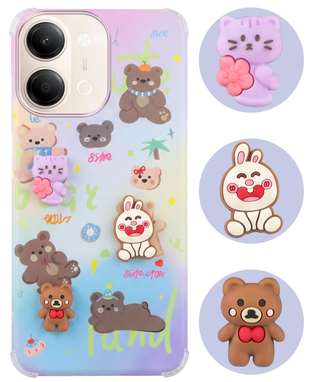 For Vivo Y05 4G Back Cover Case (3D Cute Cartoons | Hard Back Side Soft | Matte Premium Finish | HD Printing)