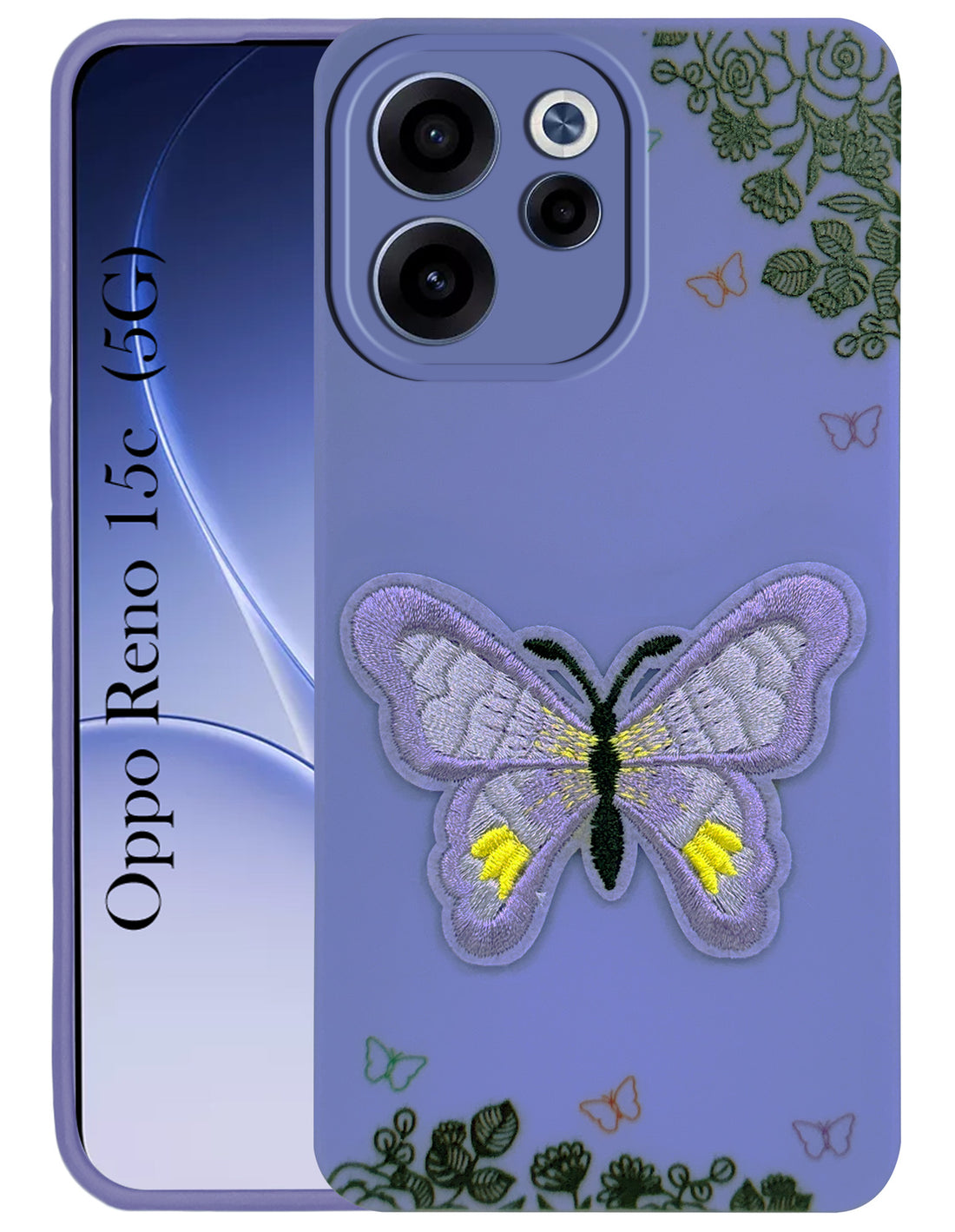 For Oppo Reno 15c Back Cover Case (Soft Butterfly Embroidery | Women Teen Girls | Camera Protection| Matte Silicone)