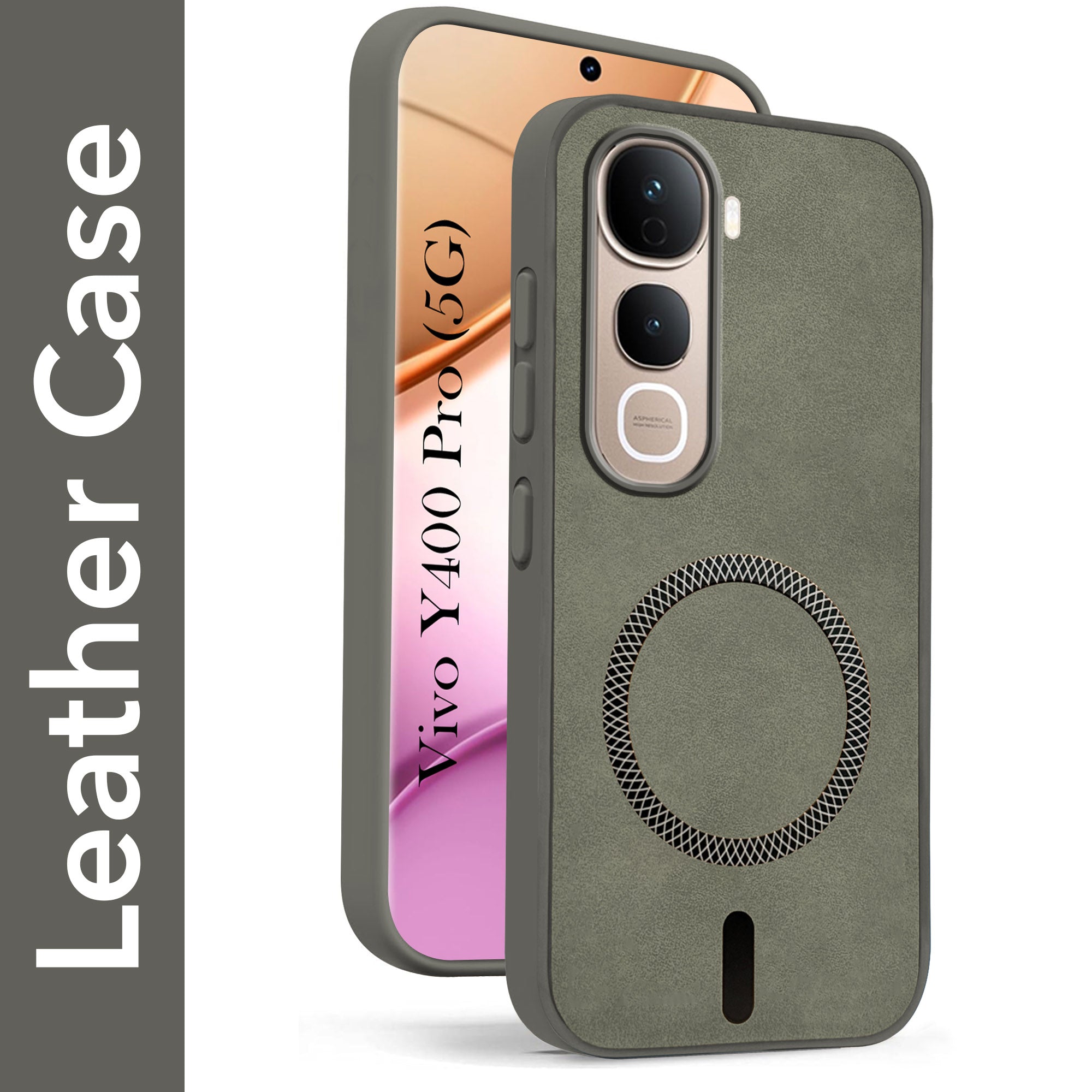 For Vivo Y400 Pro Back Cover Case Leather Finish (MagSafe Compatible Wireless Charging | Soft Touch | Camera Bump Protection)