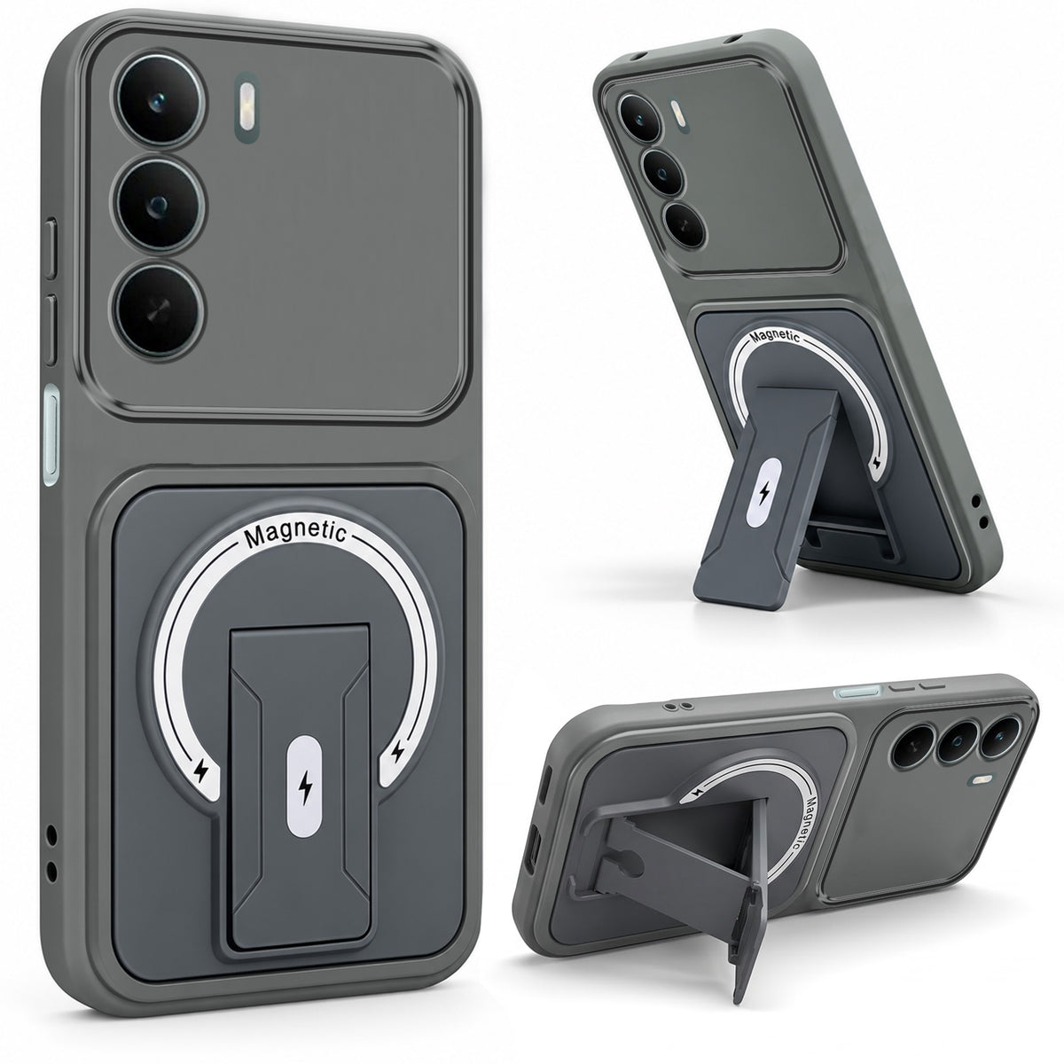 For Realme C73 Back Case Cover Metallic (Hybrid Armor Kickstand | MagSafe Compatible | Camera Protection Shockproof)