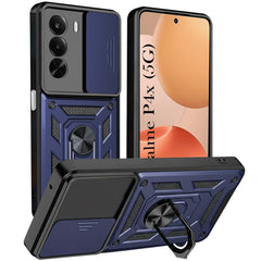 For Realme P4x Back Cover Case Hybrid Armor (Sliding Shutter Camera Protection | Polycarbonate |Ring Holder Kickstand)