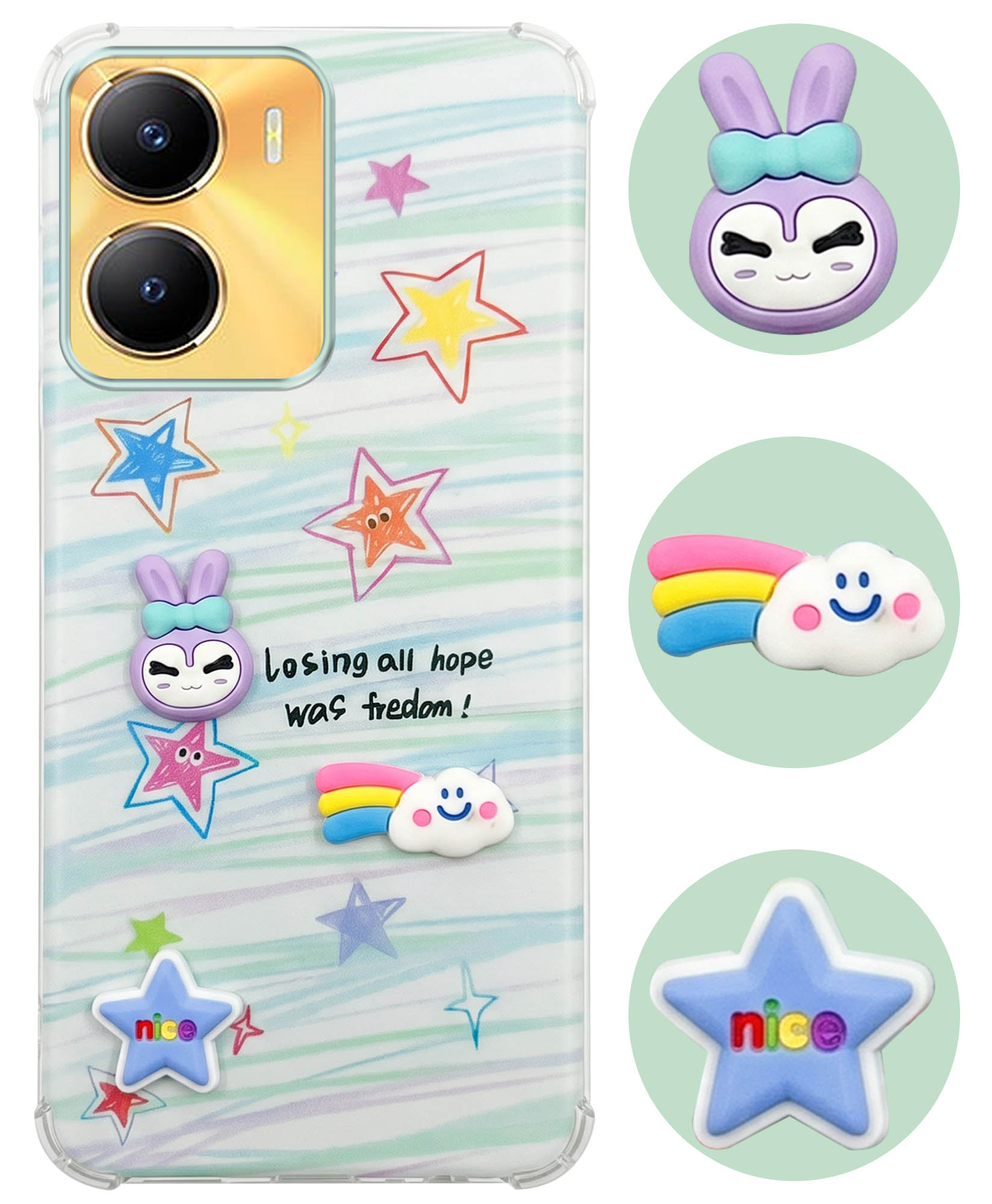 For Vivo Y56 5G Back Cover Case (3D Cute Cartoons | Hard Back Side Soft | Matte Premium Finish | HD Printing)