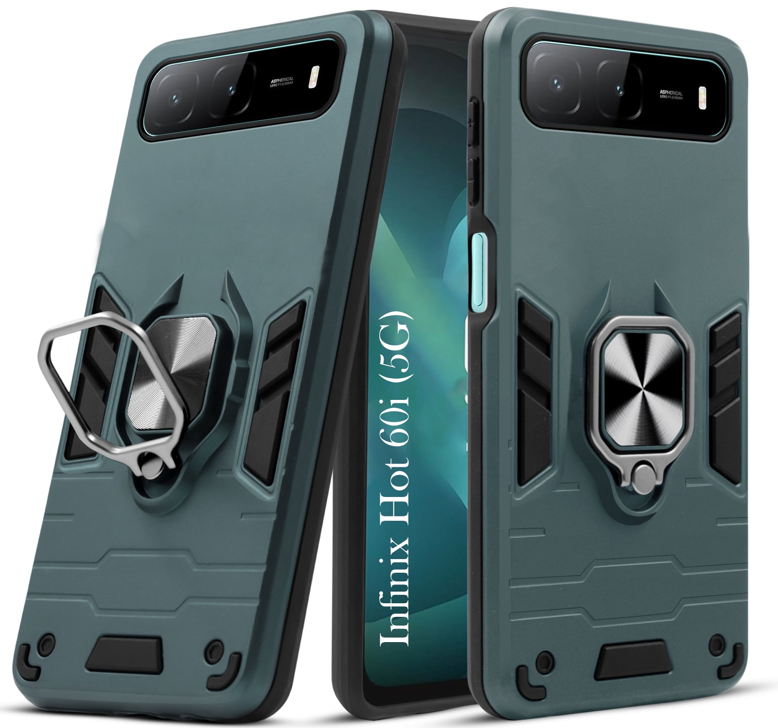 For Infinix Hot 60i 5G Back Cover Case Hybrid Armor (Shockproof Dual Layer Polycarbonate |Ring Holder Kickstand)