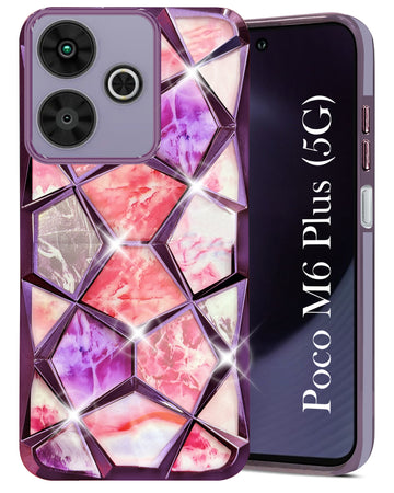 For Poco M6 Plus 5G Back Cover Case ( Dual Design Glitter Sparkle and Detachable Diamond Print Case | Soft and Flexible)