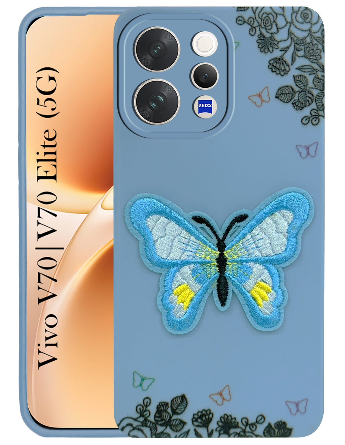 For Vivo V70 | Vivo V70 Elite 5G Back Cover Case (Soft Butterfly Embroidery | Women Teen Girls | Camera Protection| Matte Silicone)
