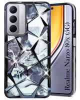 For Realme Narzo 80x Back Cover Case Girls (Dual Design Glitter Sparkle and Detachable Diamond Print Case | Soft and Flexible)