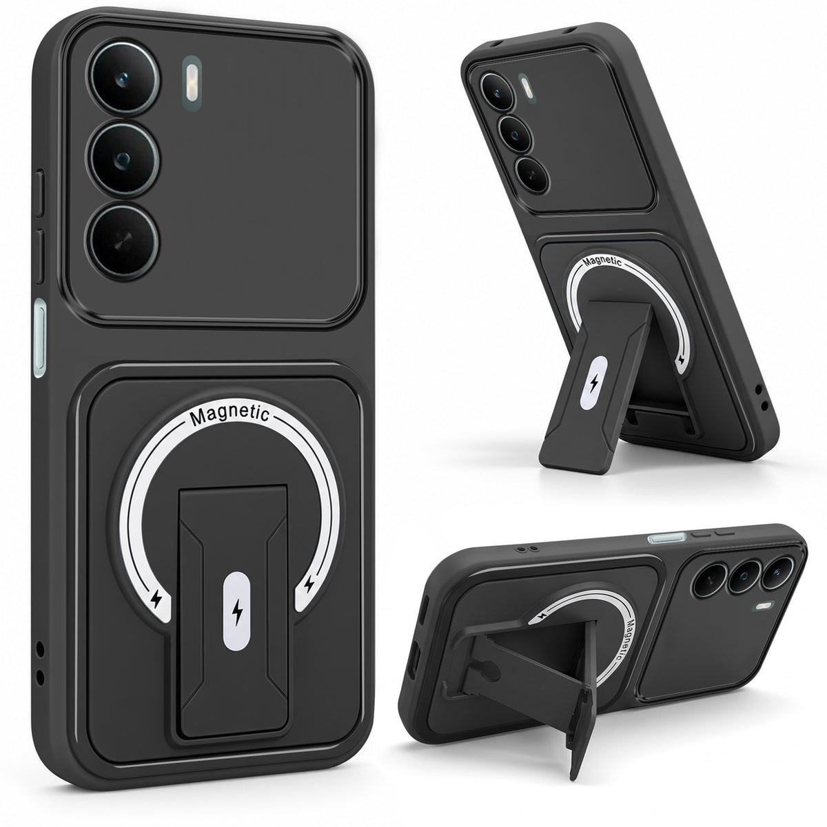 For Realme C73 Back Case Cover Metallic (Hybrid Armor Kickstand | MagSafe Compatible | Camera Protection Shockproof)