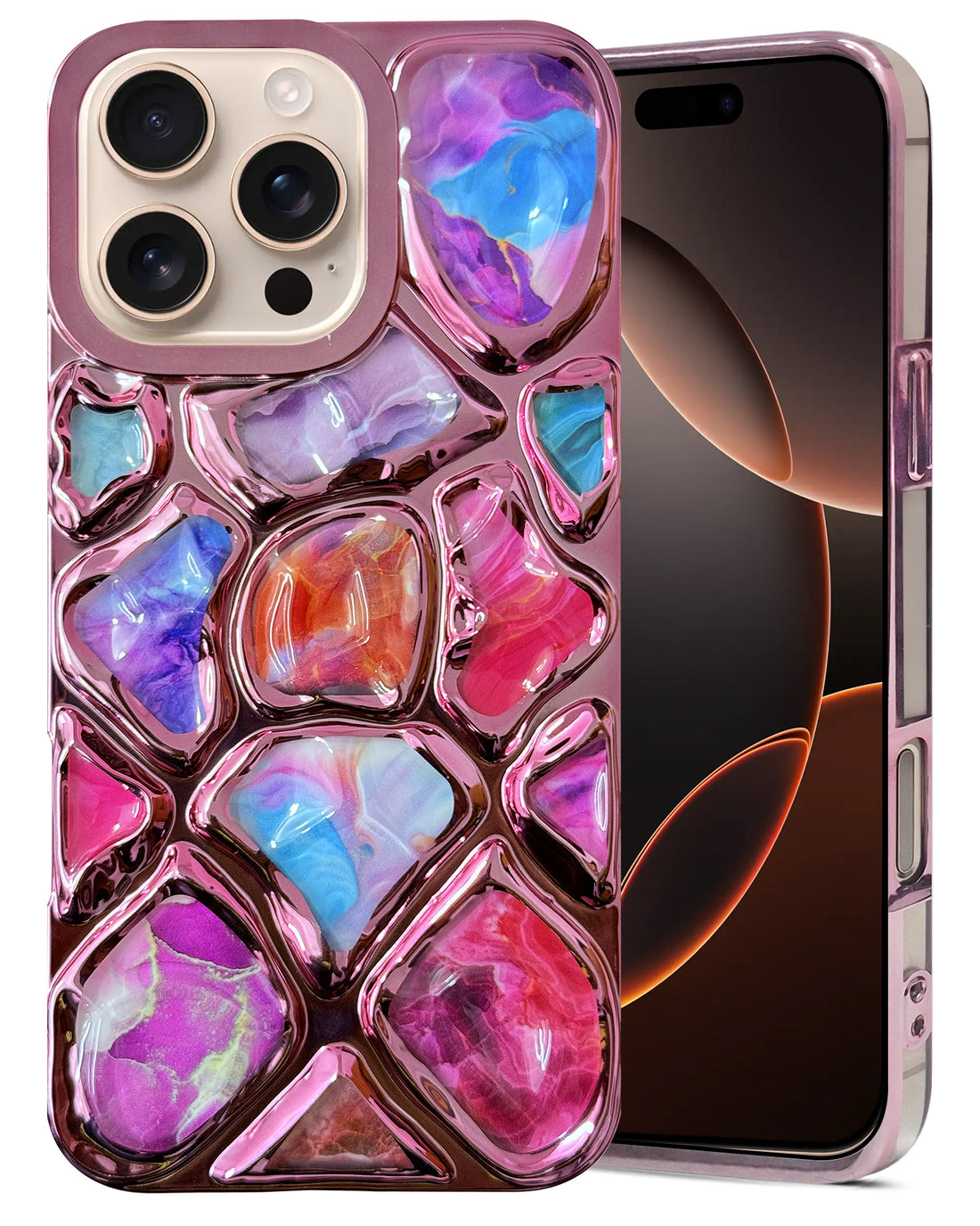 For Apple iPhone 16 Pro Max Back Cover Case ( Dual Design Glitter Sparkle and Detachable Diamond Print Case | Soft and Flexible)