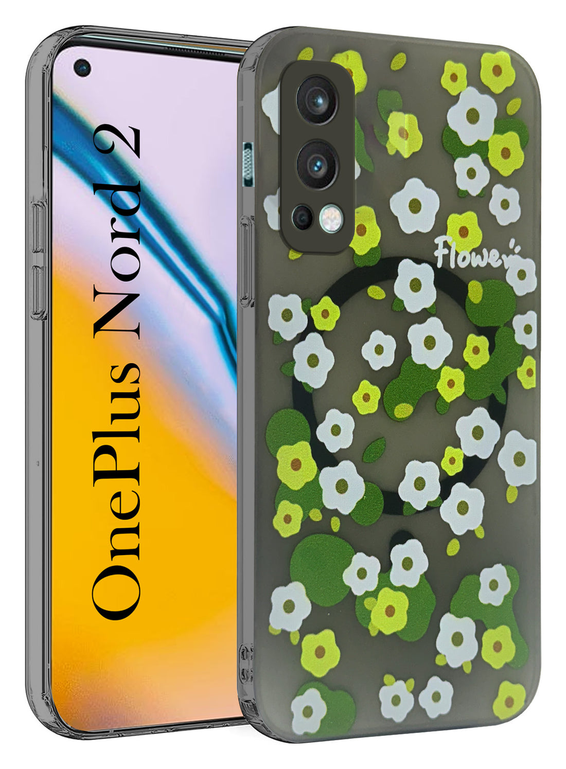 For OnePlus Nord 2 Back Cover Case (Cute Floral Design | Flower Print for Girls | MagSafe Compatible Wireless Charging)